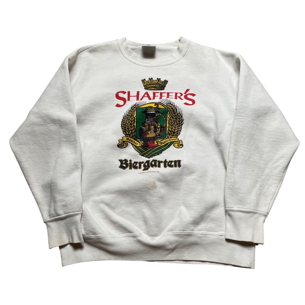 Delta Shaffer's Biergarten Sweatshirt‎ Graphic Crewneck Made In USA White L